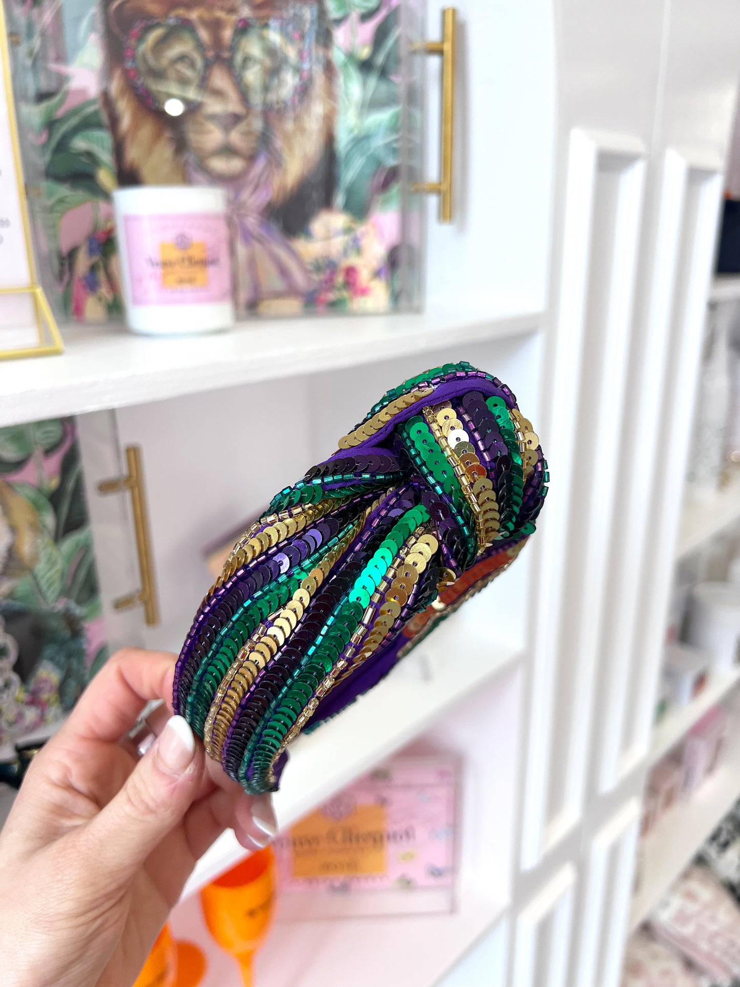 GOLD GREEN PURPLE SEQUIN HEADBAND