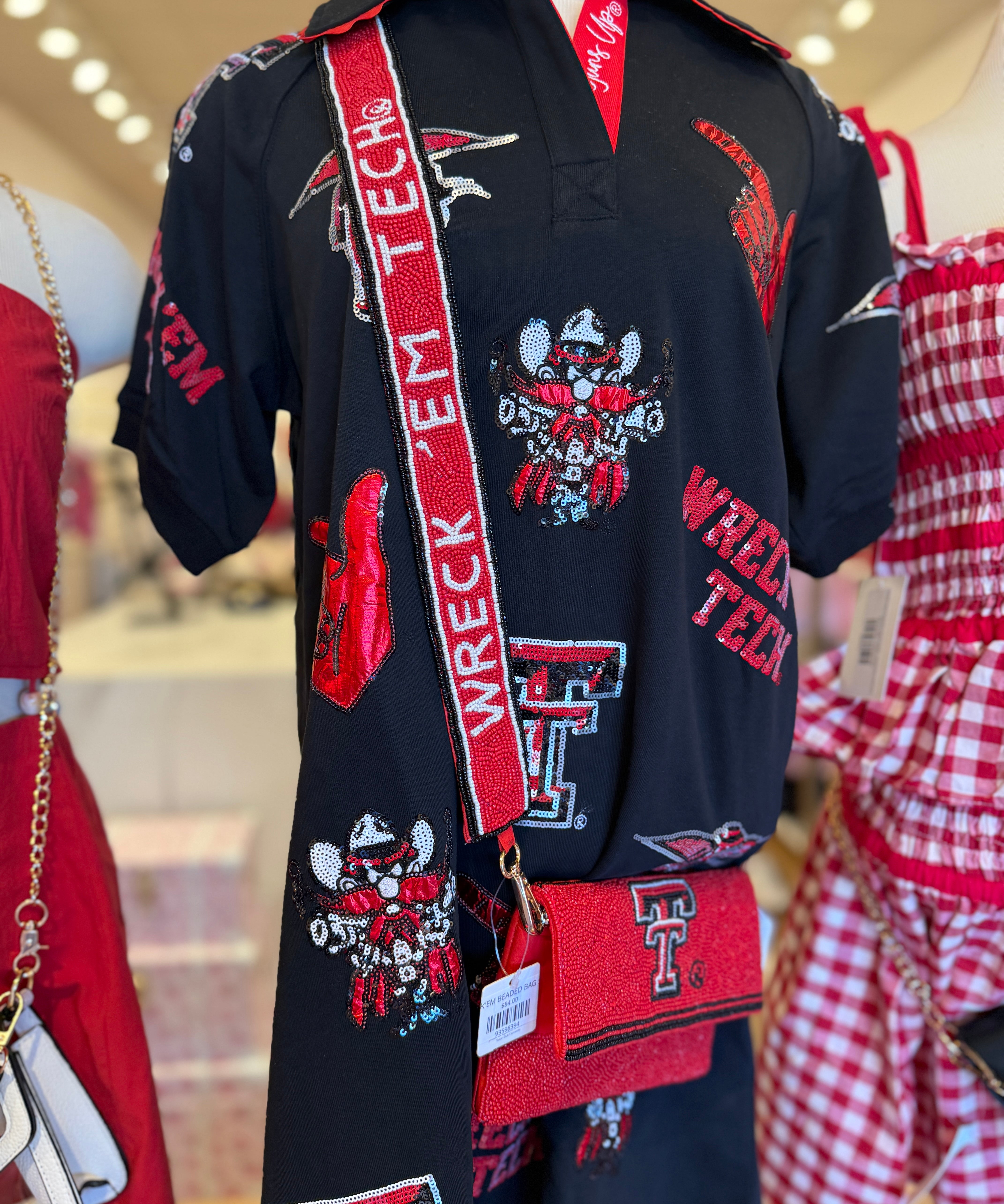 RED TEXAS TECH BEADED CROSSBODY