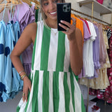 GREEN + WHITE STRIPE BUBBLE DRESS