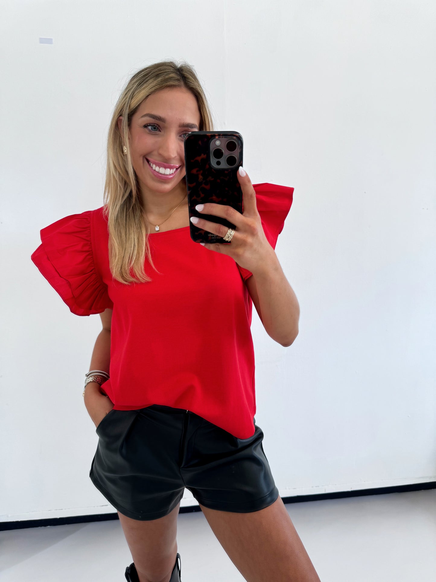 RED RUFFLE STRETCHY TOP