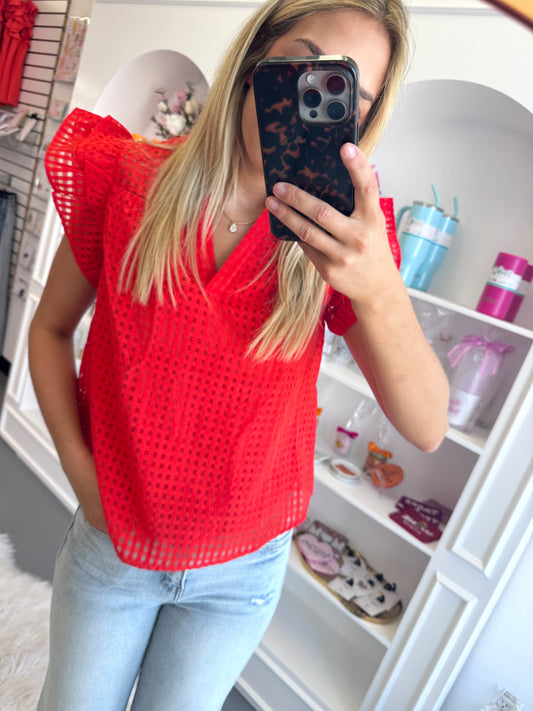 RED RUFFLE CHECKERED TOP