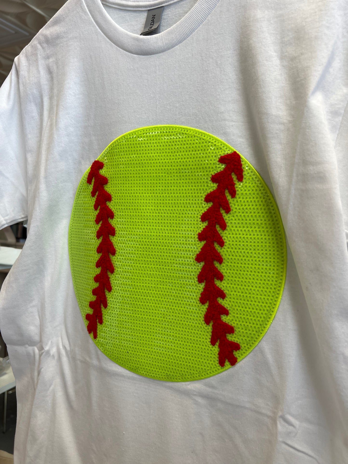 WHITE SEQUIN SOFTBALL TEE