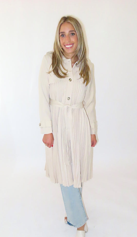 BEIGE PLEATED TRENCH COAT