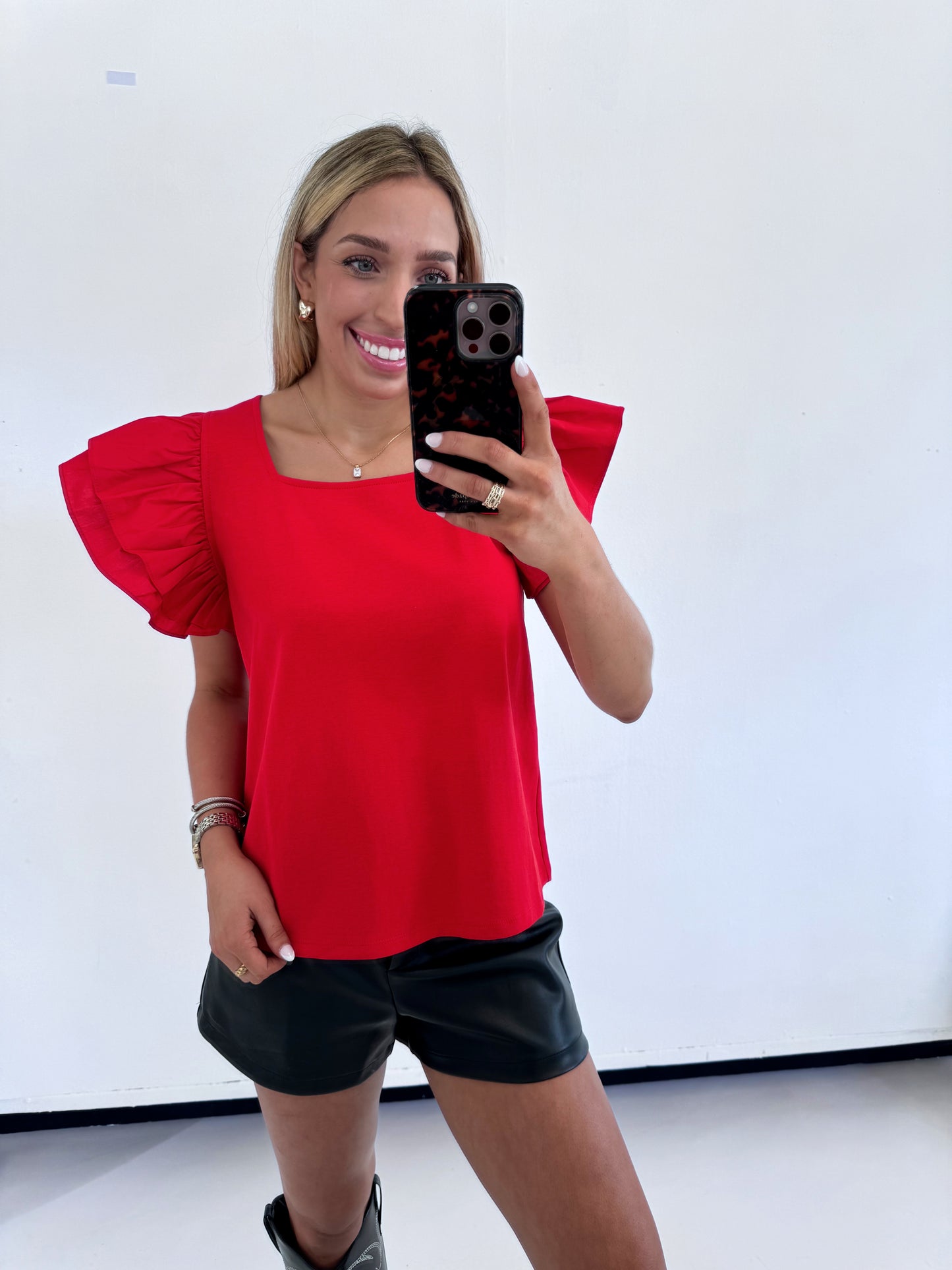 RED RUFFLE STRETCHY TOP