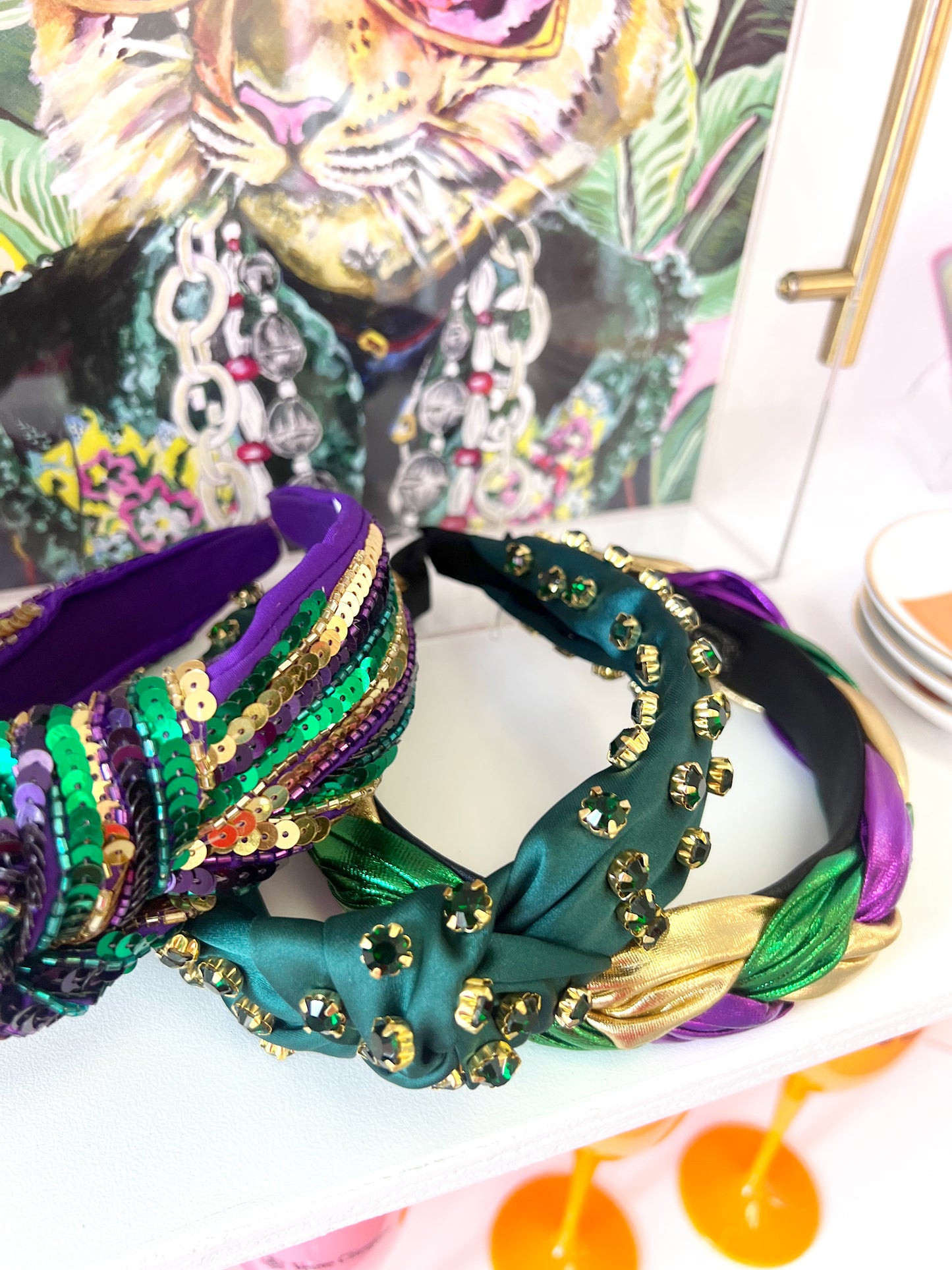 GOLD GREEN PURPLE SEQUIN HEADBAND