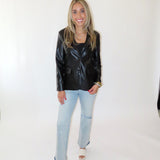 BLACK PLEATHER BLAZER