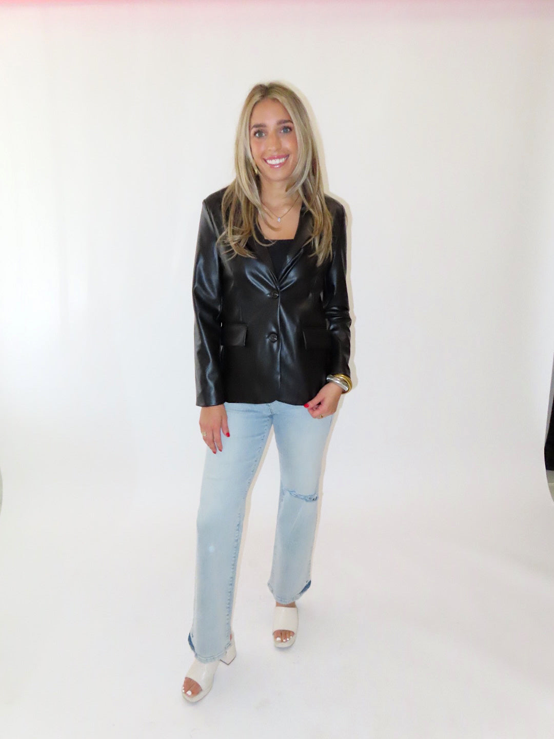 BLACK PLEATHER BLAZER