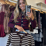 Brown Stripe Gold Detail Cardigan