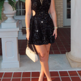 BLACK SEQUIN CUTOUT VERONIKA DRESS