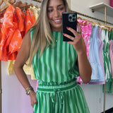 KELLY GREEN STRIPED SHORTS SET