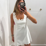 WHITE SLEEVELESS SCALLOPED DETAIL DRESS