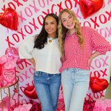 Red & White Gingham Button Down Blouse