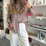 Mocha Striped Button Down Blouse
