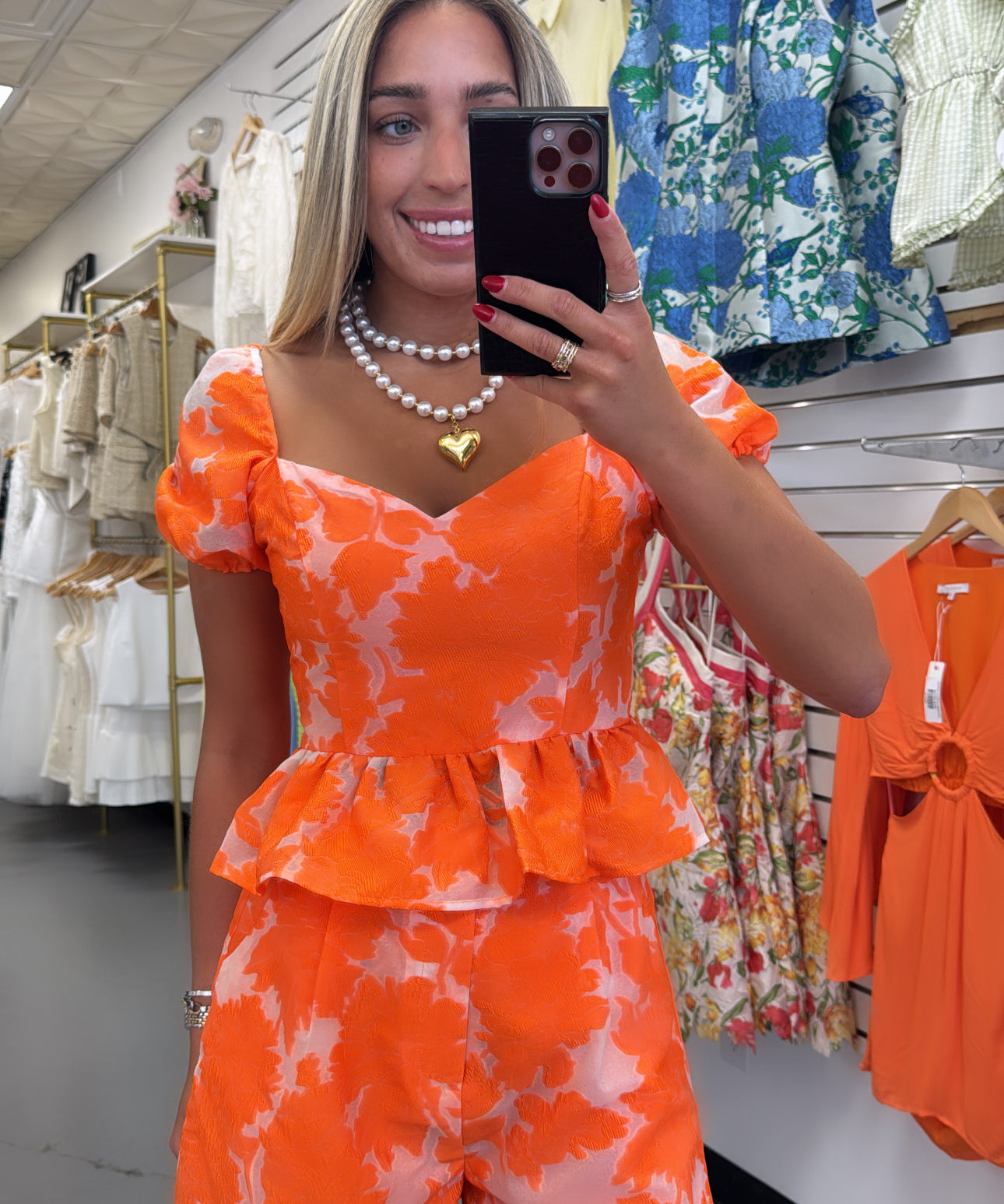 ORANGE FLORAL JACQUARD SET