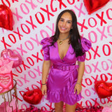 MAGENTA PUFF RUFFLE MINI DRESS