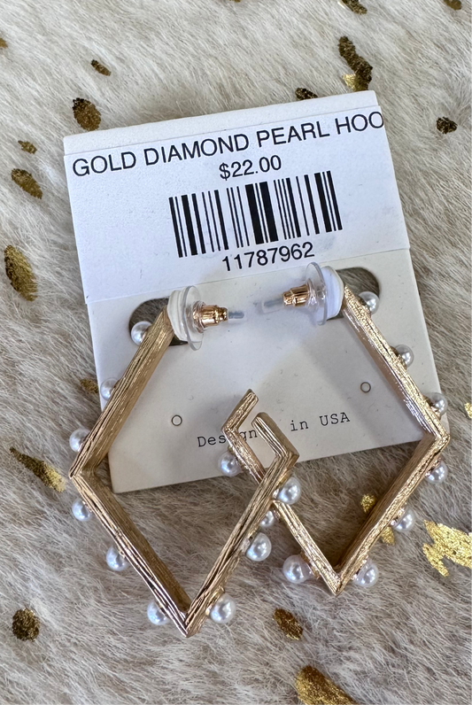 GOLD DIAMOND PEARL HOOPS