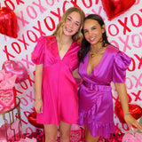 Fuchsia Puff Sleeve Mini Dress