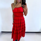 RED/ BLACK RUFFLED TIERED DRESS