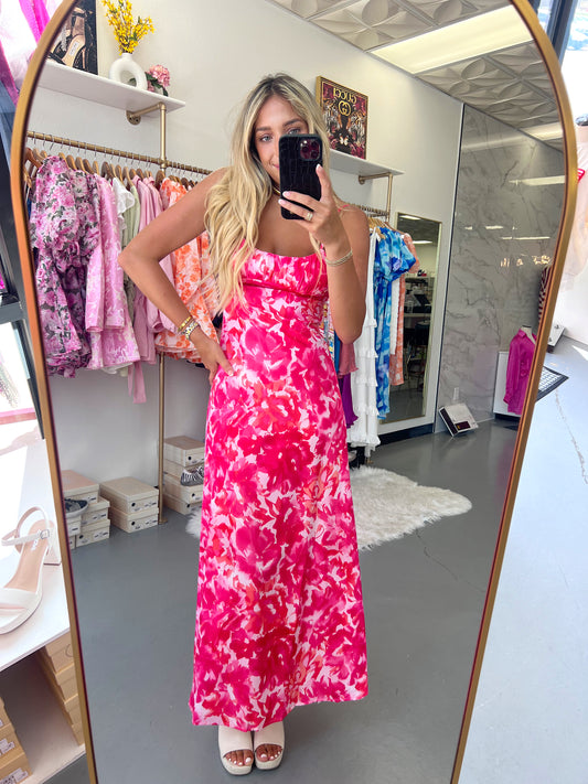 PINK FLORAL PRINT MAXI DRESS