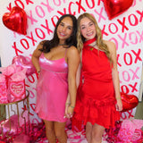 Red Rose Satin Scarf Mini Dress