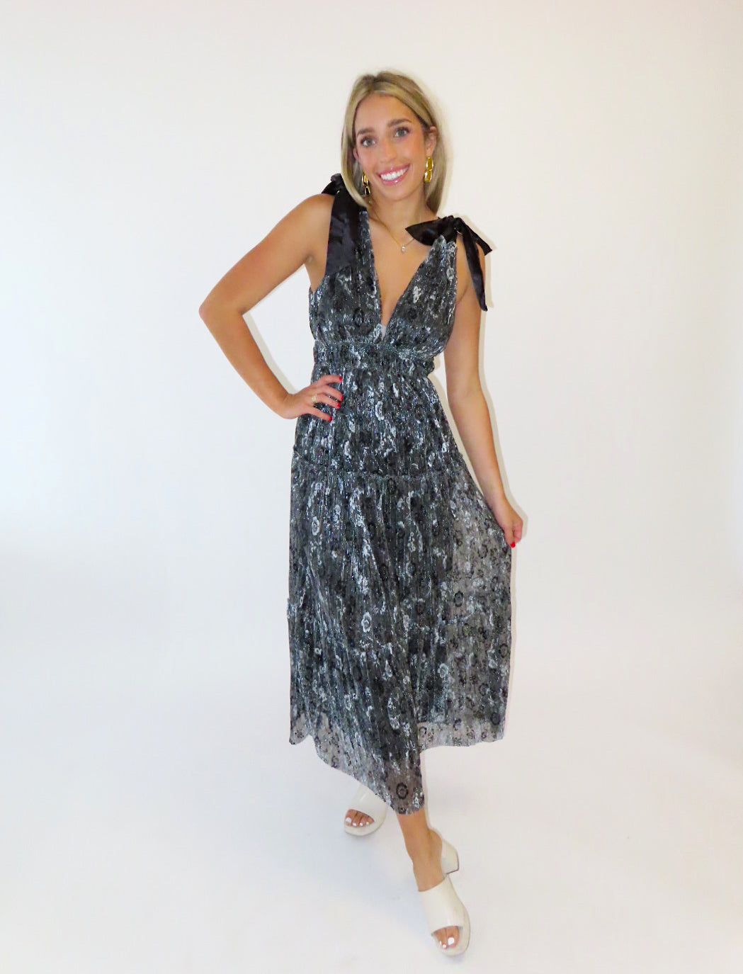 BLACK/ SILVER TIE SHIMMER DRESS