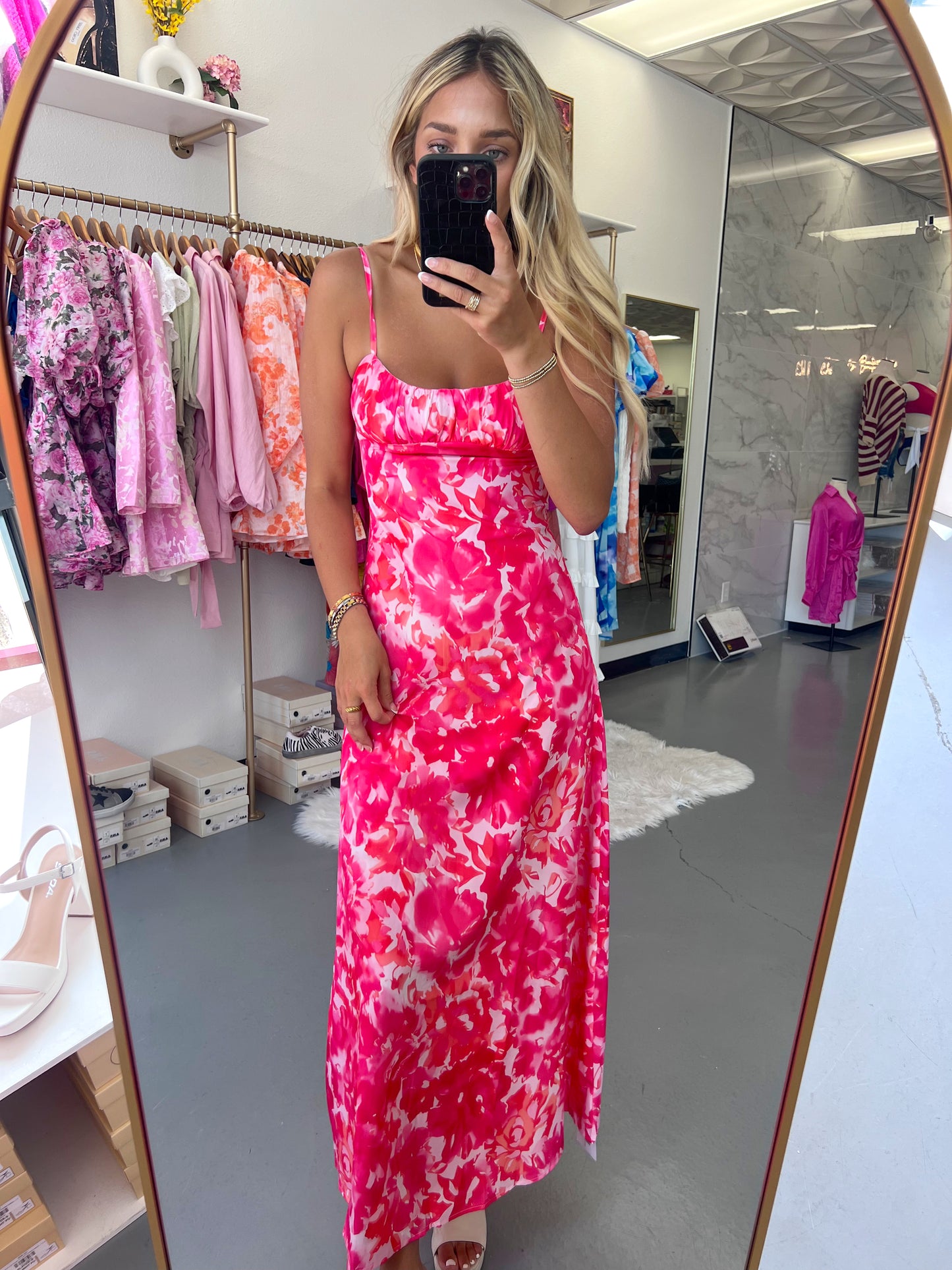 PINK FLORAL PRINT MAXI DRESS