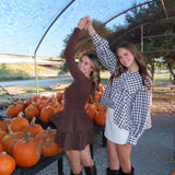 Brown Gingham Scalloped Blouse