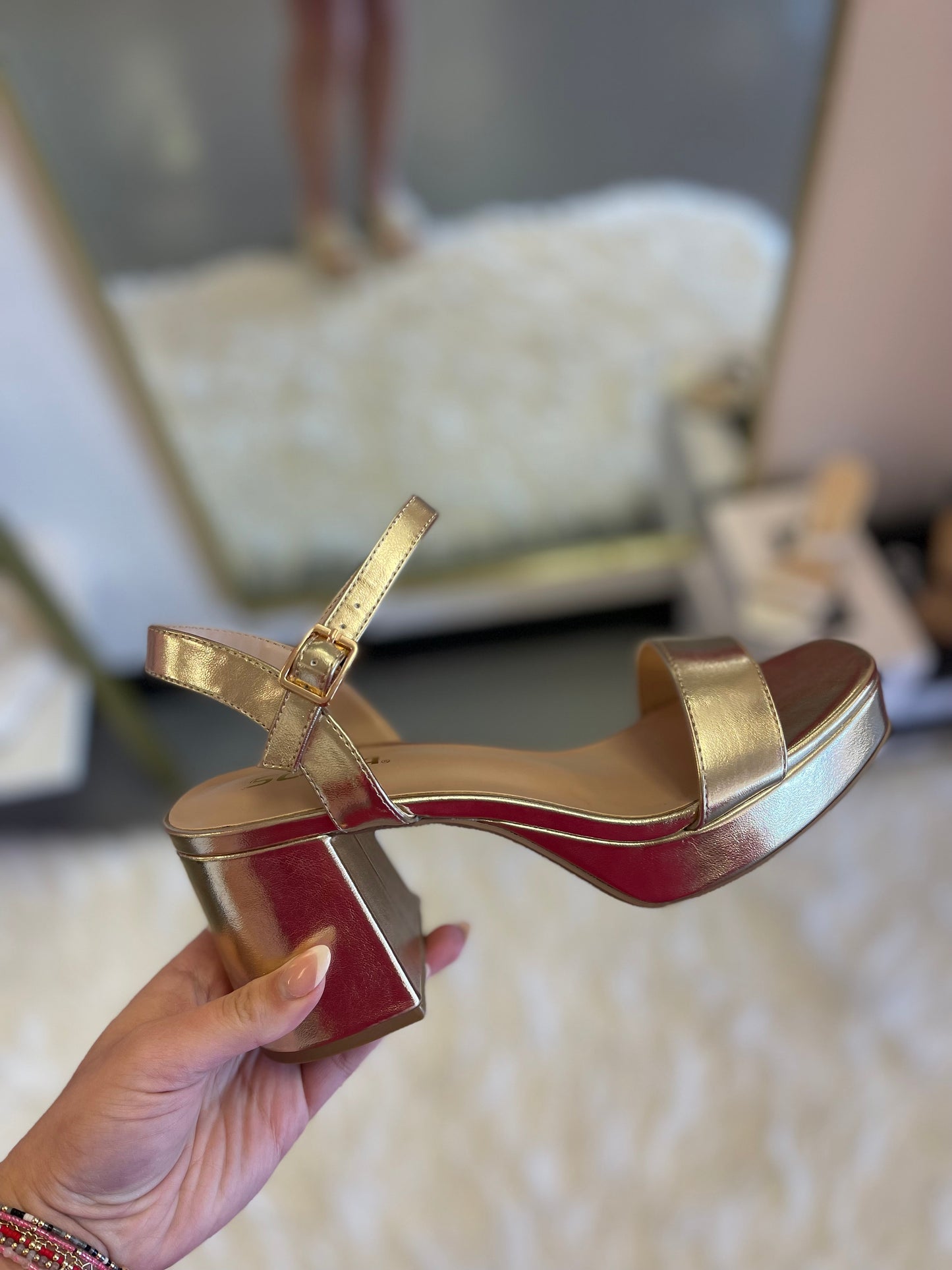 GOLD STRAP PLATFORM HEELS