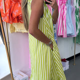 LIME STRIPED RUFFLE TIE MAXI DRESS