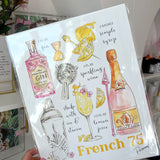 ART PRINT HAND PAINTED FRENCH 75 RECIPE