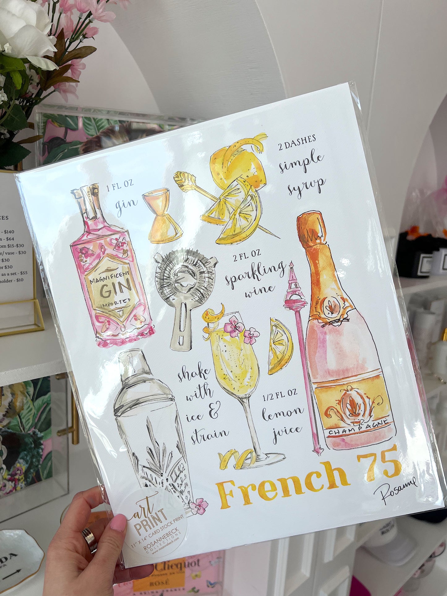 ART PRINT HAND PAINTED FRENCH 75 RECIPE