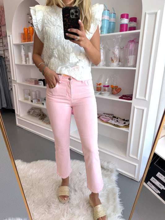 RISEN SOFT PINK HIGH RISE STRAIGHT PANTS