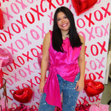 MAGENTA DRAPE BOW DETAIL TOP