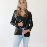 BLACK PLEATHER BLAZER