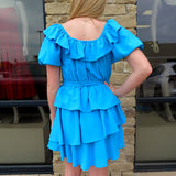 BLUE RUFFLE TIE DRESS