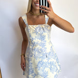 BLUE FLORAL JACQUARD MINI DRESS SKORT