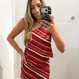 CRIMSON DIAGONAL STRIPE SKIRT SET