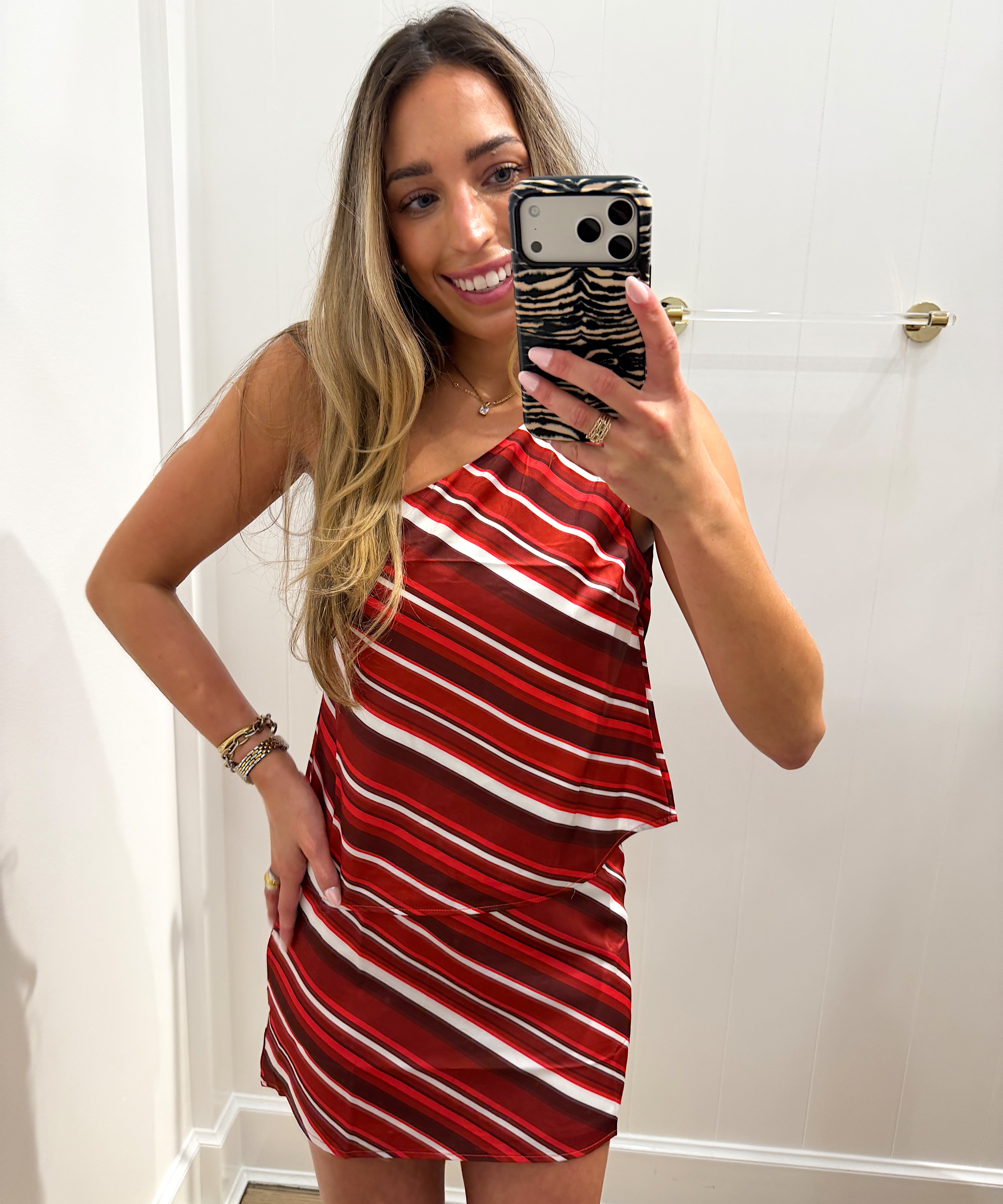 CRIMSON DIAGONAL STRIPE SKIRT SET