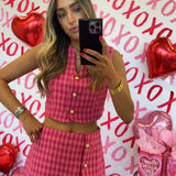 Pink Houndstooth Button Set