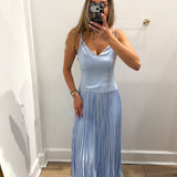 BABY BLUE PLEATED MAXI DRESS