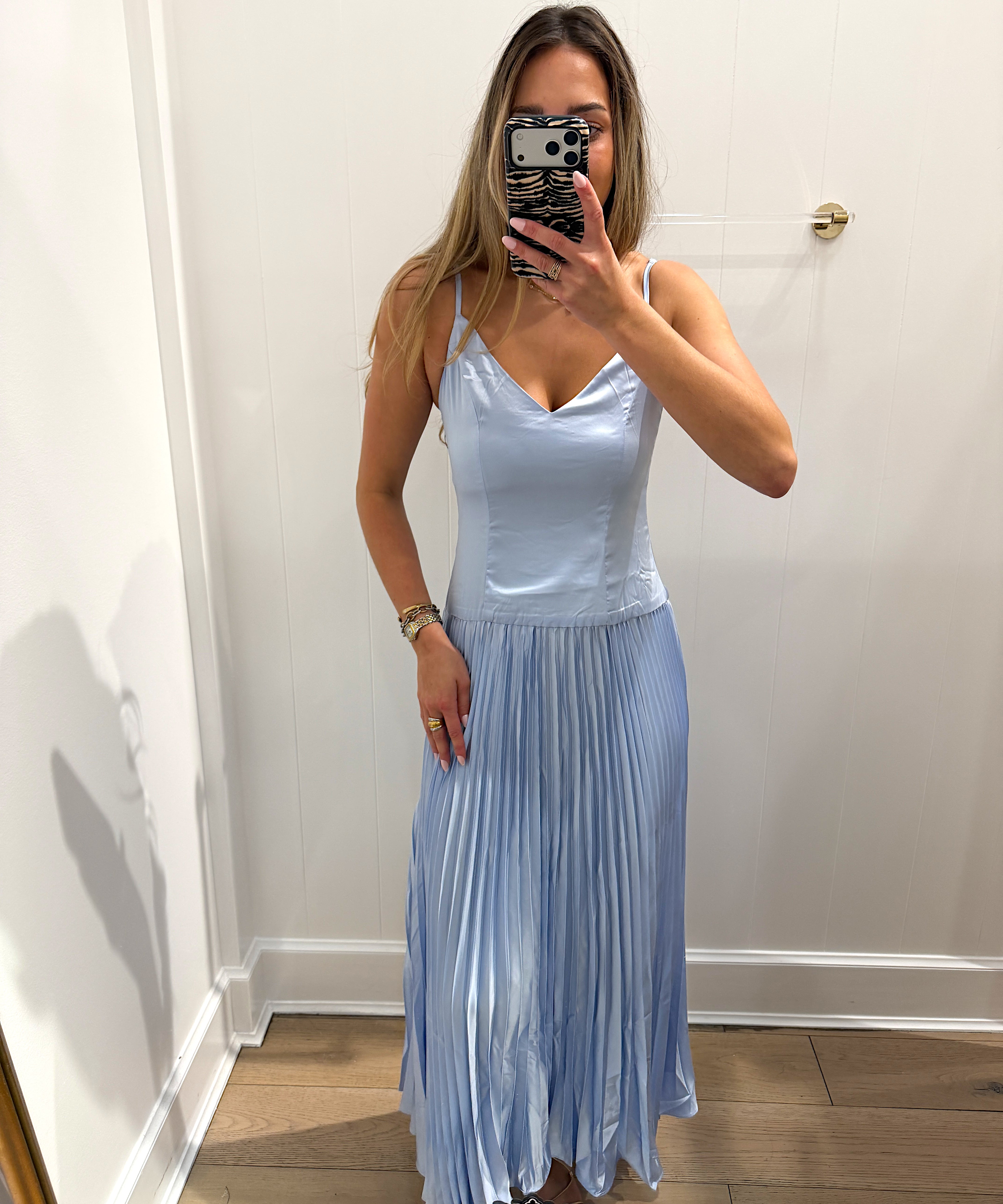 BABY BLUE PLEATED MAXI DRESS