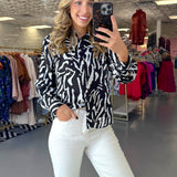 ZEBRA PRINT BUTTON UP BLOUSE