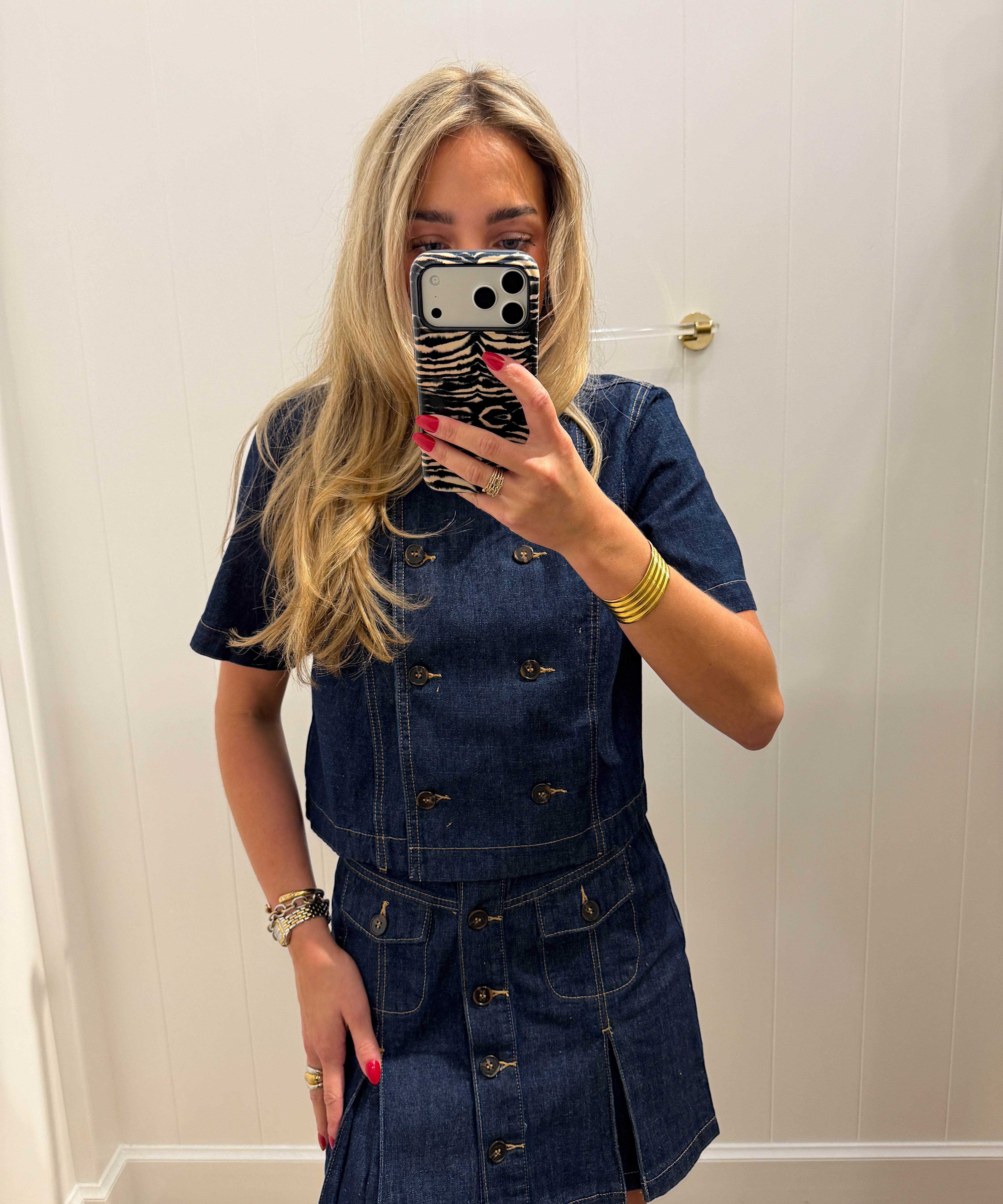 LBK DENIM A LINE ASYMMETRIC BUTTON SET