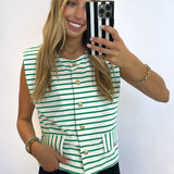 GREEN STRIPED CARDIGAN/ VEST TOP