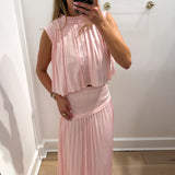 PINK ASYMMETRICAL PLEATED MAXI SET
