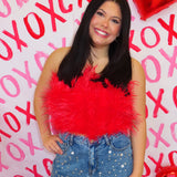 Buddy Love - Fancy Strapless Red Feather Top