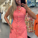 CORAL SCALLOPED BEACH BUTTON DRESS