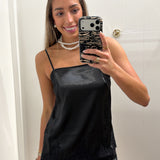 BLACK LACE SATIN TANK TOP