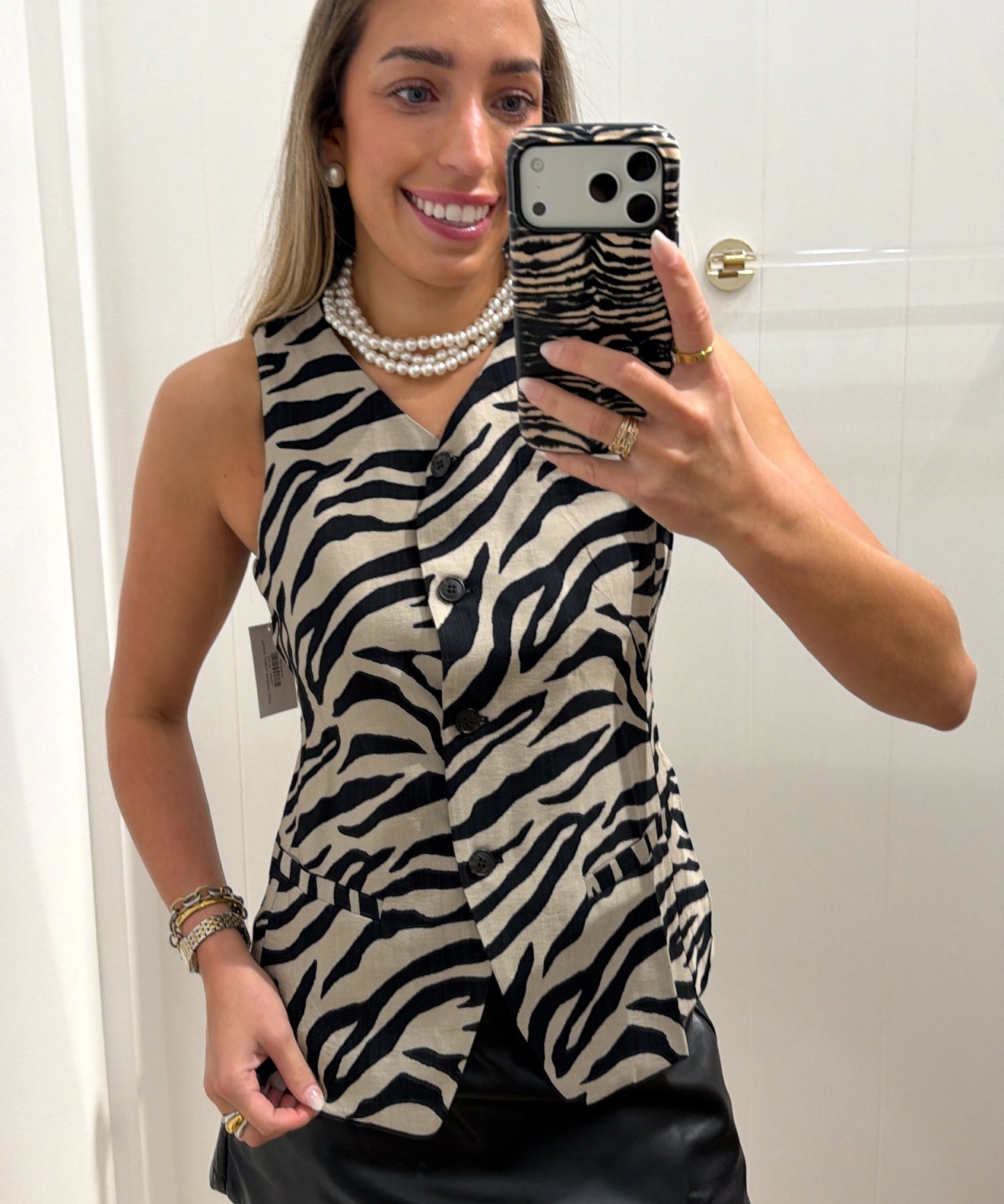 TAUPE ZEBRA WOVEN VEST