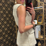 Ivory Gold Button Tweed Belted Set